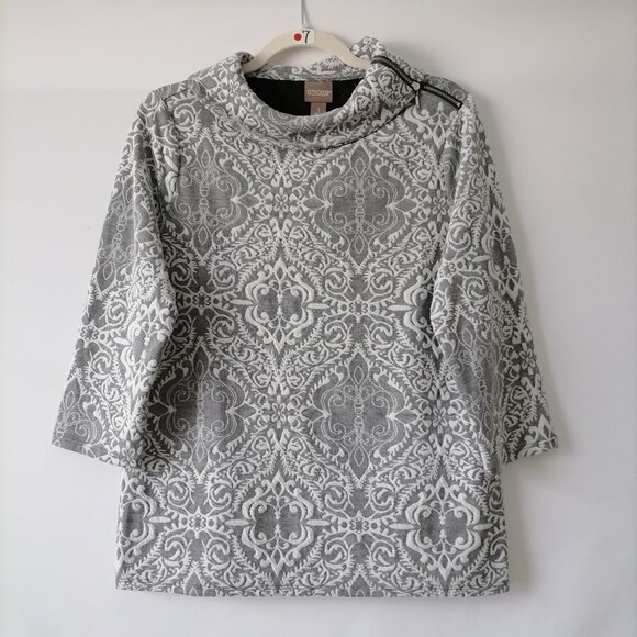 Chico's Women's Gray Yellowstone Jacquard Envelope-Zipper Top Size 1 US M - Picture 1 of 7